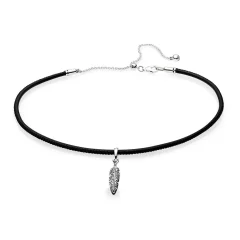 (bilde for) Pandora Black Leather Choker & Feather - 397197CBK