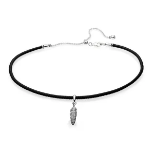 (bilde for) Pandora Black Leather Choker & Feather - 397197CBK