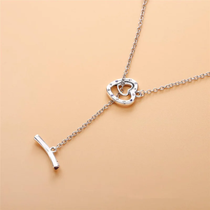 (bilde for) Pandora Heart silver necklace with royal purple crystal, lilac and clear cubic z - Vis 3
