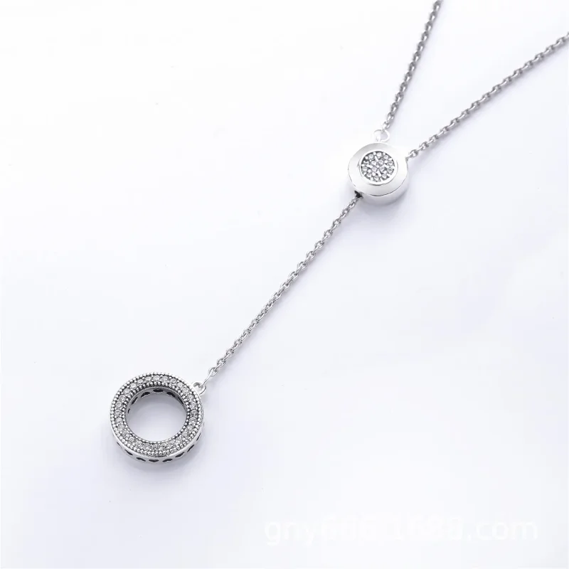 (bilde for) PANDORA logo silver Y-necklace with clear cubic zirconia - 397445CZ-70 - Vis 2