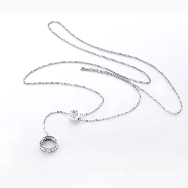 (bilde for) PANDORA logo silver Y-necklace with clear cubic zirconia - 397445CZ-70 - Vis 3
