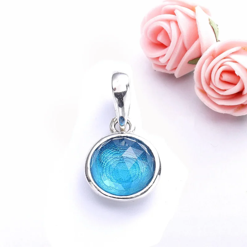 (bilde for) Pandora March birthstone silver pendant with aqua blue crystal - 390396NAB - Vis 2