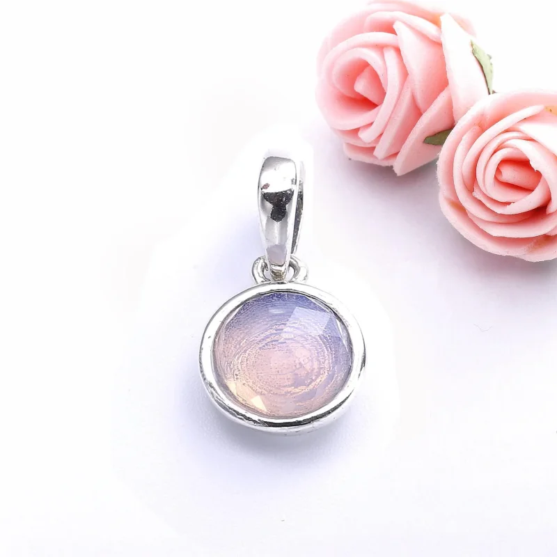 (bilde for) Pandora October birthstone silver pendant with opalescent pink crystal - 390396N - Vis 2