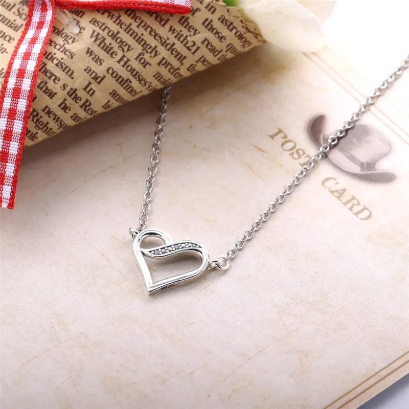 (bilde for) Pandora Ribbon heart silver necklace with clear cubic zirconia - 590535CZ-45 - Vis 2