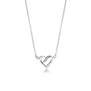 (bilde for) Pandora Ribbon heart silver necklace with clear cubic zirconia - 590535CZ-45