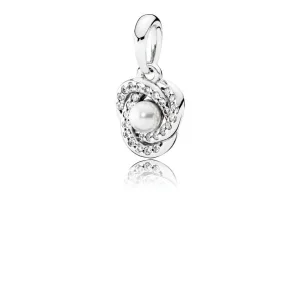 (bilde for) Pandora Ribbon silver pendant with white crystal pearl and clear cubic zirconia - 390401WCP