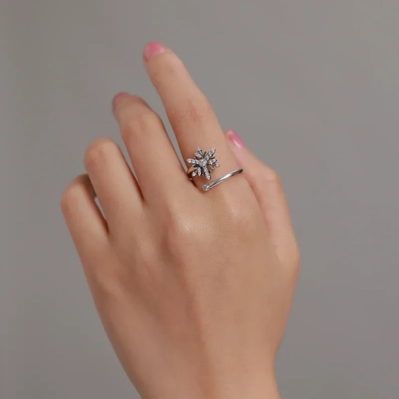(bilde for) Pandora Style Beautiful Snowflakes Open Ring - BSR214 - Vis 8