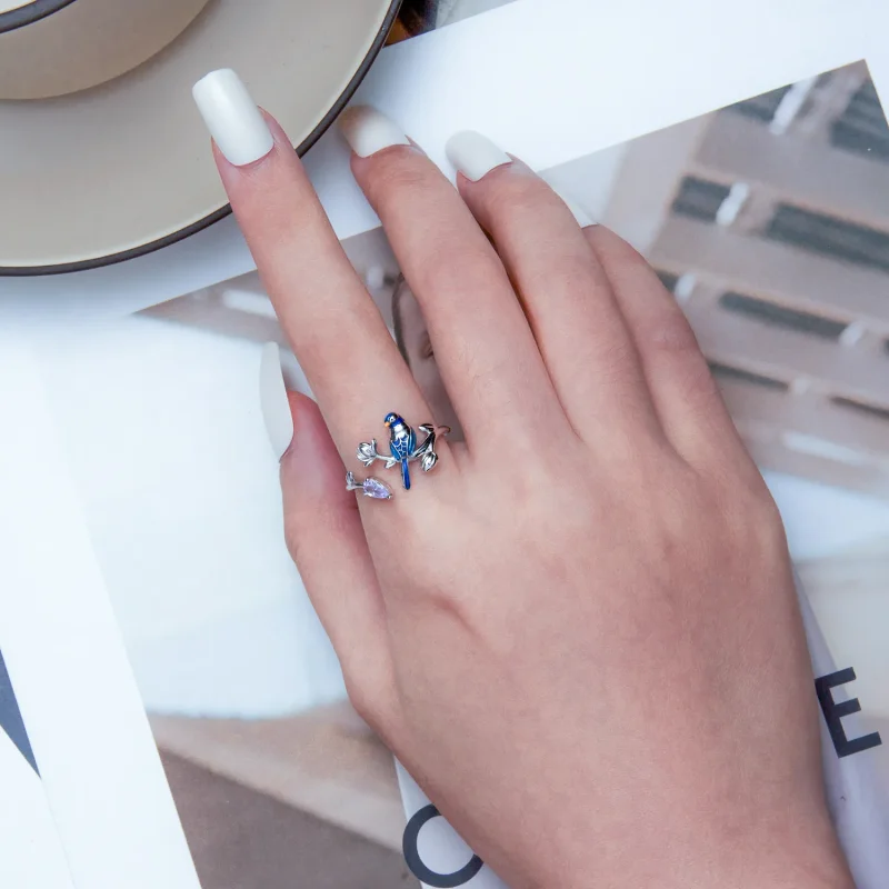(bilde for) Pandora Style Bird and Flower Open Ring - BSR288 - Vis 5