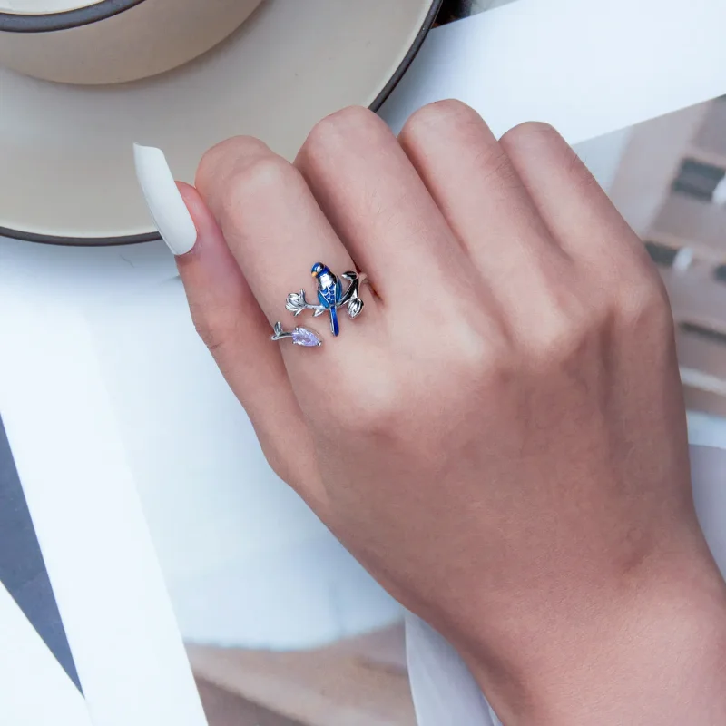 (bilde for) Pandora Style Bird and Flower Open Ring - BSR288 - Vis 6