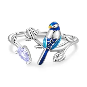 (bilde for) Pandora Style Bird and Flower Open Ring - BSR288