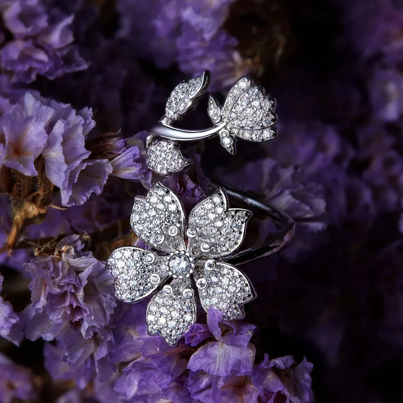 (bilde for) Pandora Style Cherry Blossoms Open Ring - BSR076 - Vis 2