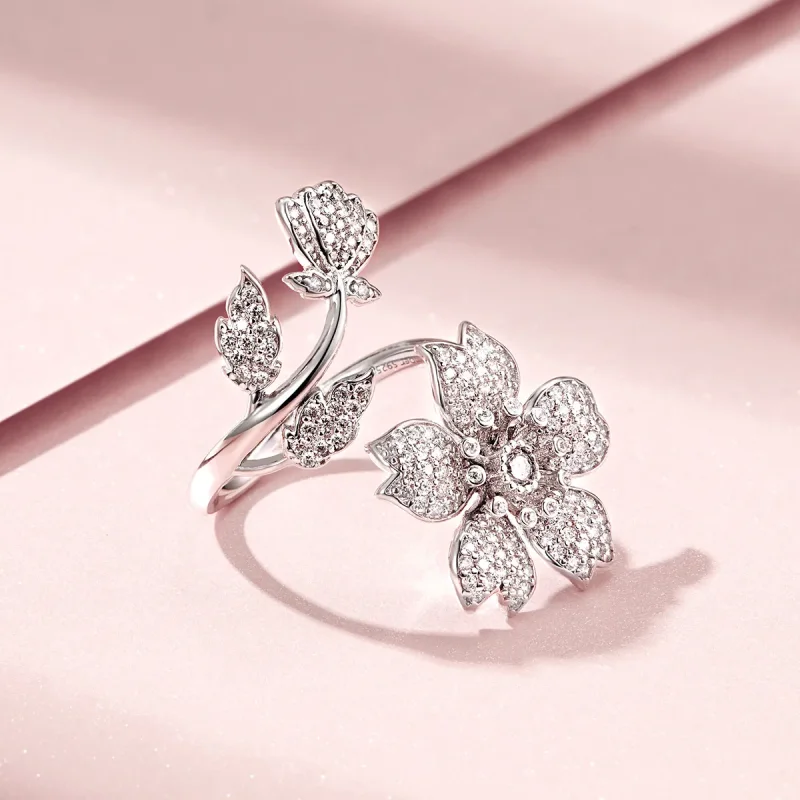 (bilde for) Pandora Style Cherry Blossoms Open Ring - BSR076 - Vis 4