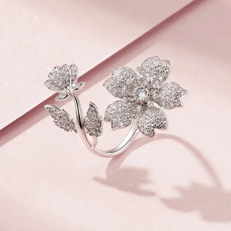 (bilde for) Pandora Style Cherry Blossoms Open Ring - BSR076 - Vis 5