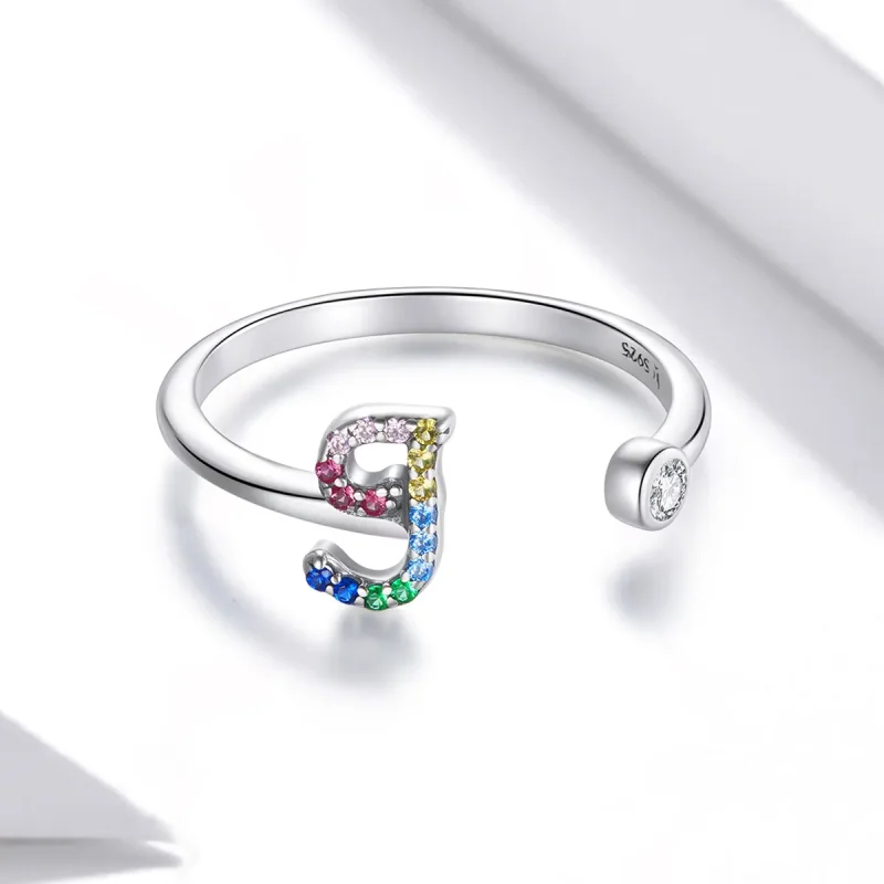 (bilde for) Pandora Style Colorful Letter-J åpen ring - SCR723-J - Vis 3