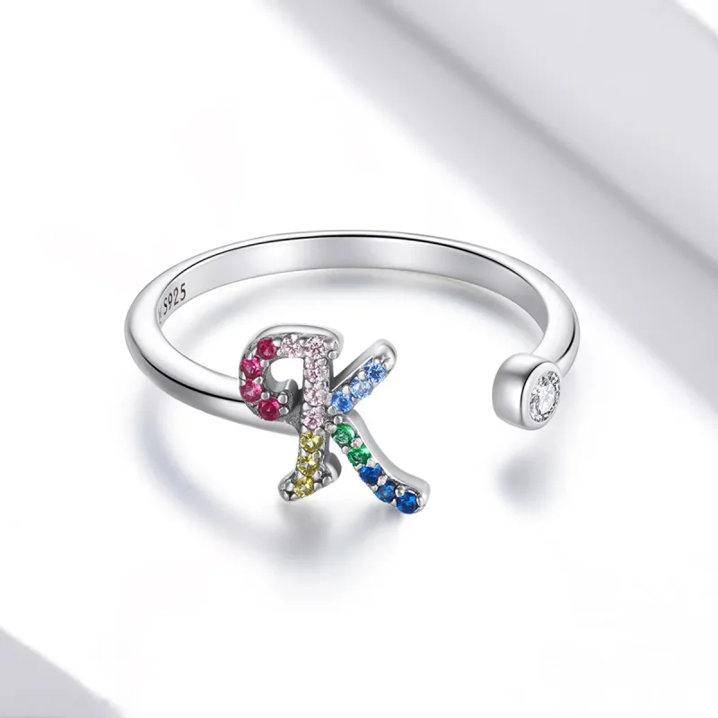 (bilde for) Pandora Style Colorful Letter-K åpen ring - SCR723-K - Vis 3
