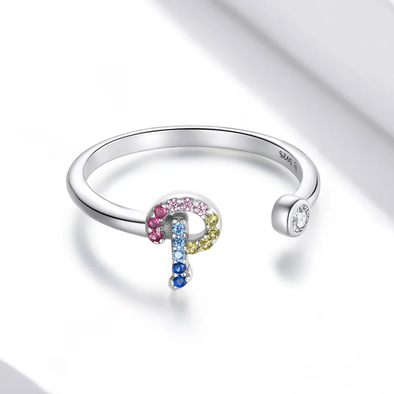 (bilde for) Pandora Style Colorful Letter-P åpen ring - SCR723-P - Vis 3