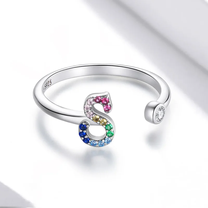 (bilde for) Pandora Style Colorful Letter-S Åpen Ring - SCR723-S - Vis 3