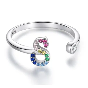(bilde for) Pandora Style Colorful Letter-S Åpen Ring - SCR723-S