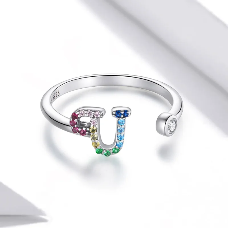 (bilde for) Pandora Style Colorful Letter-U åpen ring - SCR723-U - Vis 3