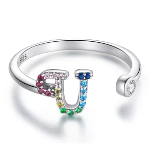 (bilde for) Pandora Style Colorful Letter-U åpen ring - SCR723-U