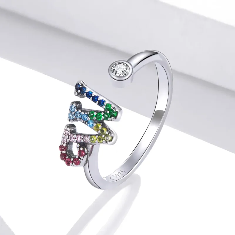 (bilde for) Pandora Style Colorful Letter-W Åpen Ring - SCR723-W - Vis 2