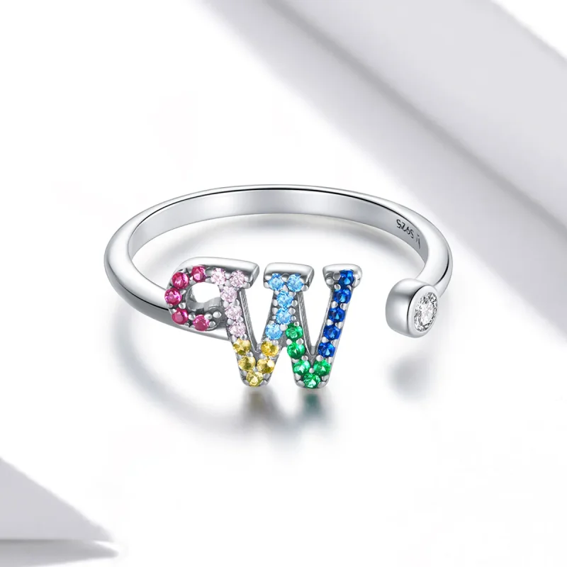 (bilde for) Pandora Style Colorful Letter-W Åpen Ring - SCR723-W - Vis 3