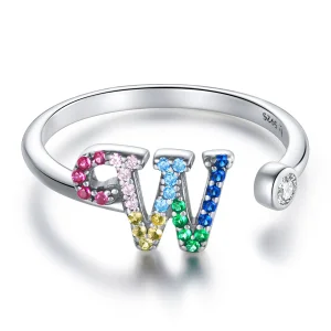 (bilde for) Pandora Style Colorful Letter-W Åpen Ring - SCR723-W