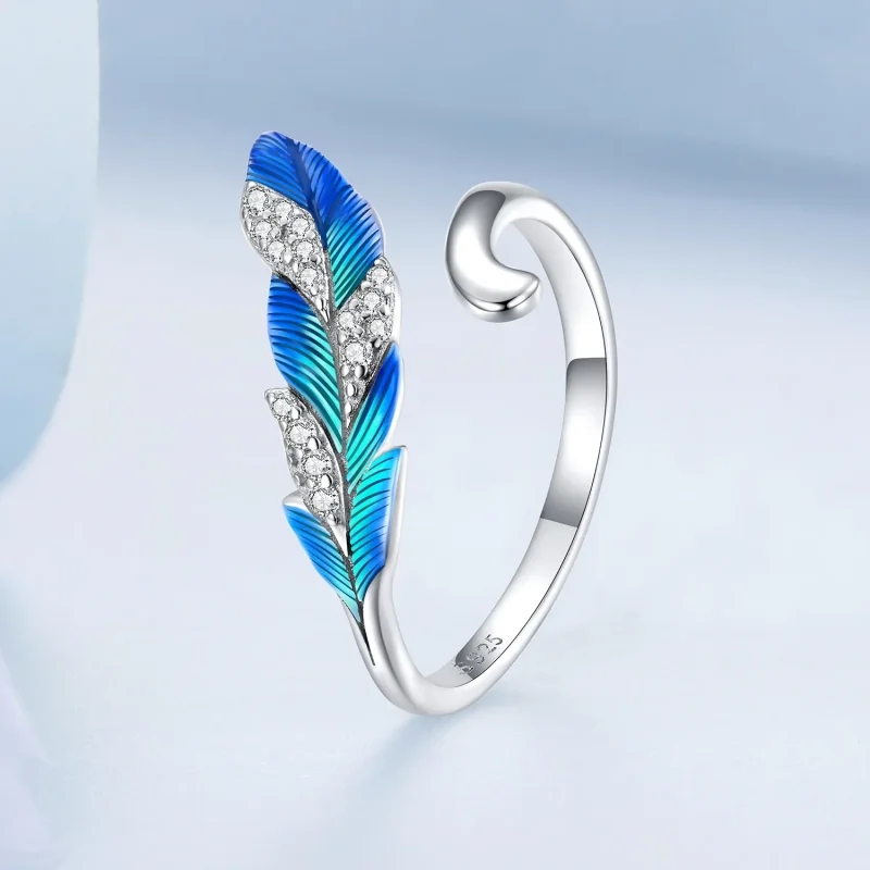 (bilde for) Pandora Style Dazzling Blue Feather Open Ring - BSR301 - Vis 2