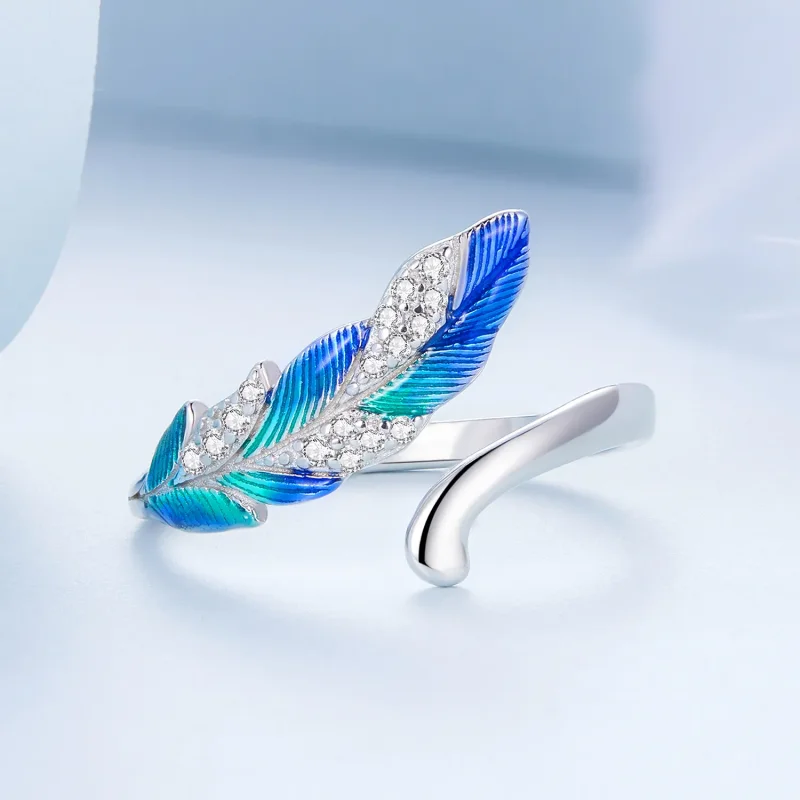 (bilde for) Pandora Style Dazzling Blue Feather Open Ring - BSR301 - Vis 3