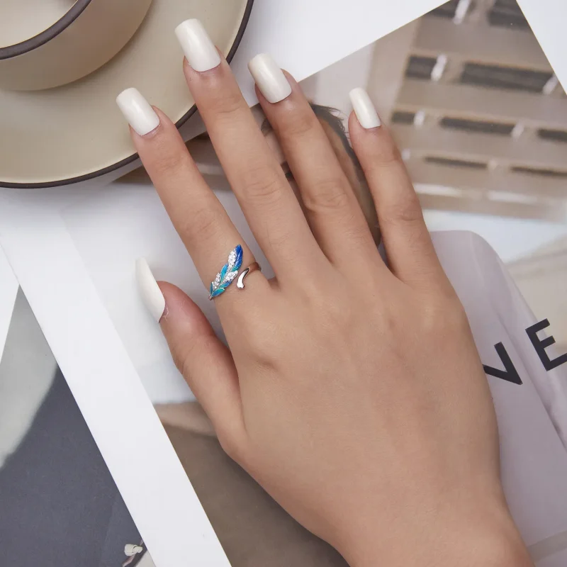 (bilde for) Pandora Style Dazzling Blue Feather Open Ring - BSR301 - Vis 5