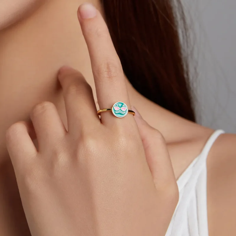 (bilde for) Pandora Style Emoji - Cool Open Ring - SCR737-A - Vis 5
