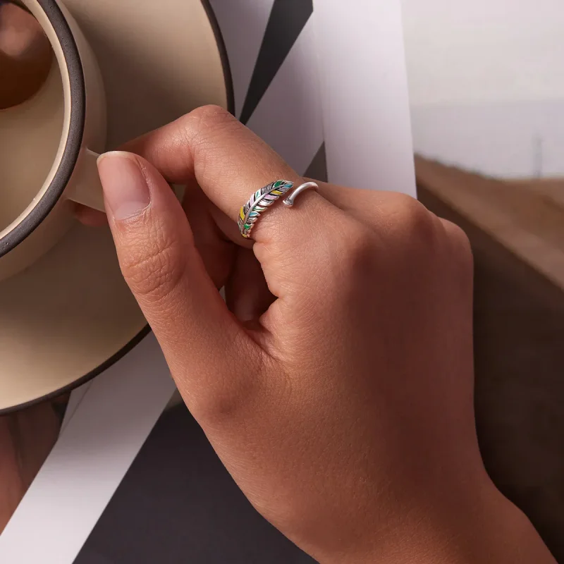 (bilde for) Pandora Style Feather Open Ring - SCR799 - Vis 5