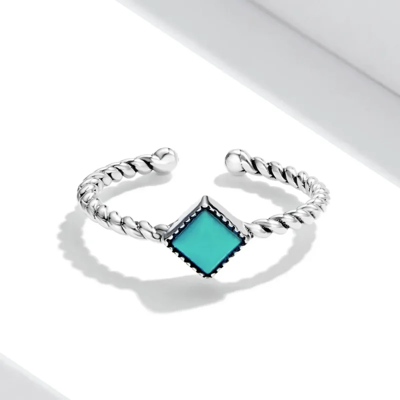 (bilde for) Pandora Style geometrisk turkis åpen ring - SCR753 - Vis 3