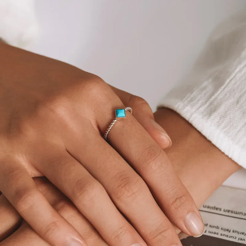 (bilde for) Pandora Style geometrisk turkis åpen ring - SCR753 - Vis 5