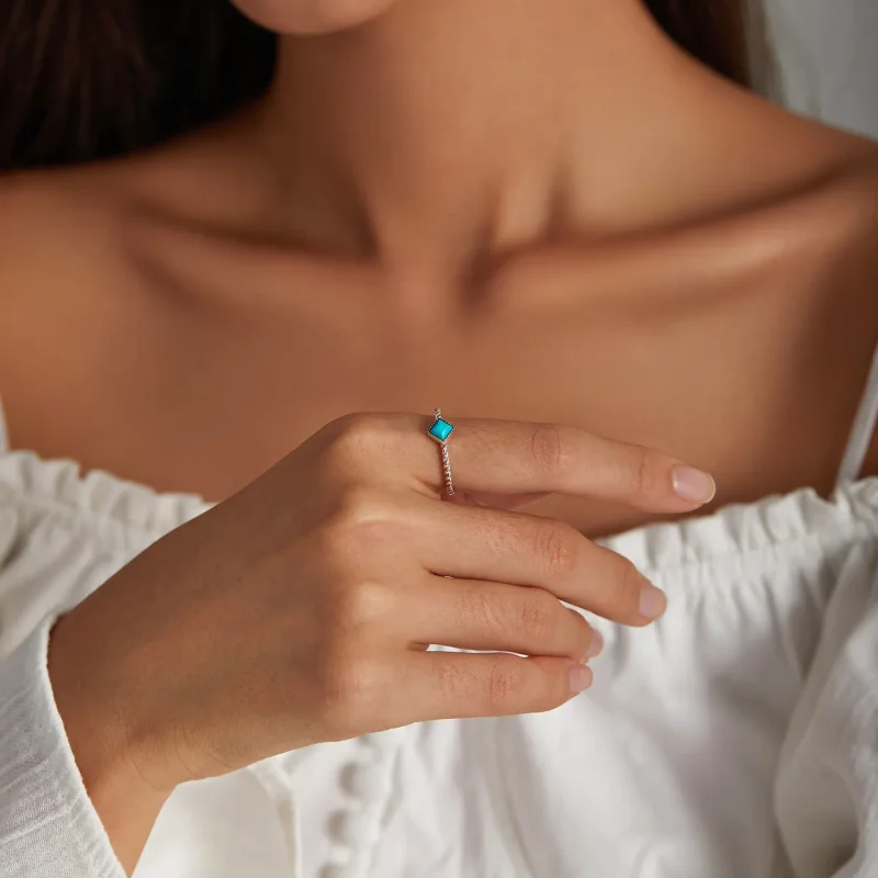 (bilde for) Pandora Style geometrisk turkis åpen ring - SCR753 - Vis 6