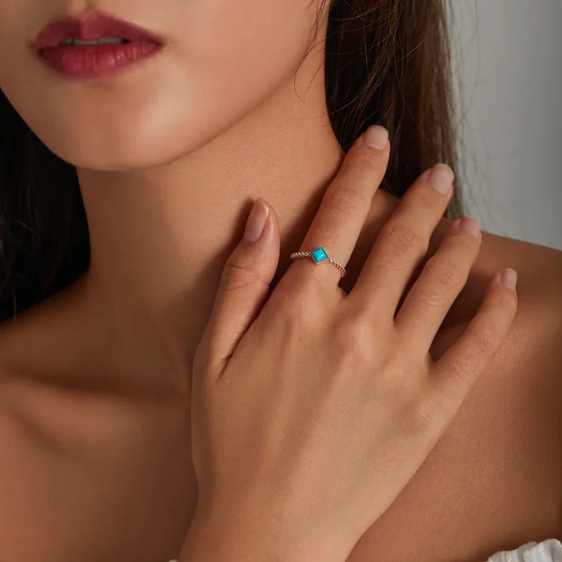 (bilde for) Pandora Style geometrisk turkis åpen ring - SCR753 - Vis 7