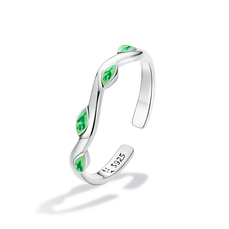 (bilde for) Pandora Style Green Leaves Open Ring - SCR808 - Vis 2