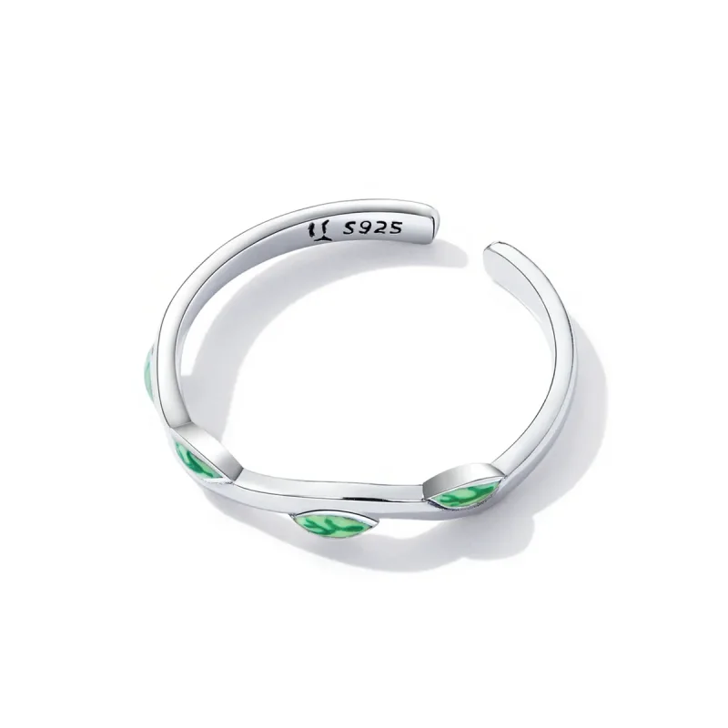 (bilde for) Pandora Style Green Leaves Open Ring - SCR808 - Vis 3