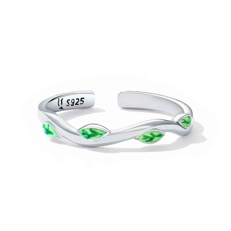 (bilde for) Pandora Style Green Leaves Open Ring - SCR808 - Vis 4