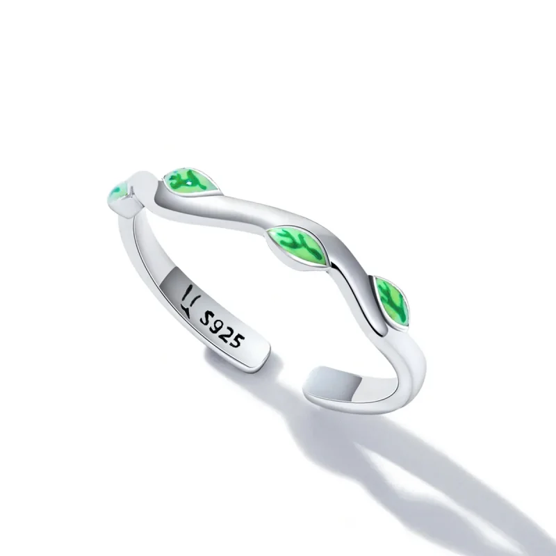 (bilde for) Pandora Style Green Leaves Open Ring - SCR808 - Vis 5
