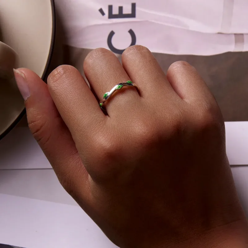 (bilde for) Pandora Style Green Leaves Open Ring - SCR808 - Vis 7