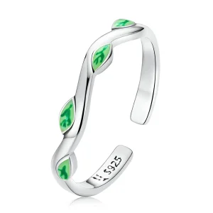 (bilde for) Pandora Style Green Leaves Open Ring - SCR808