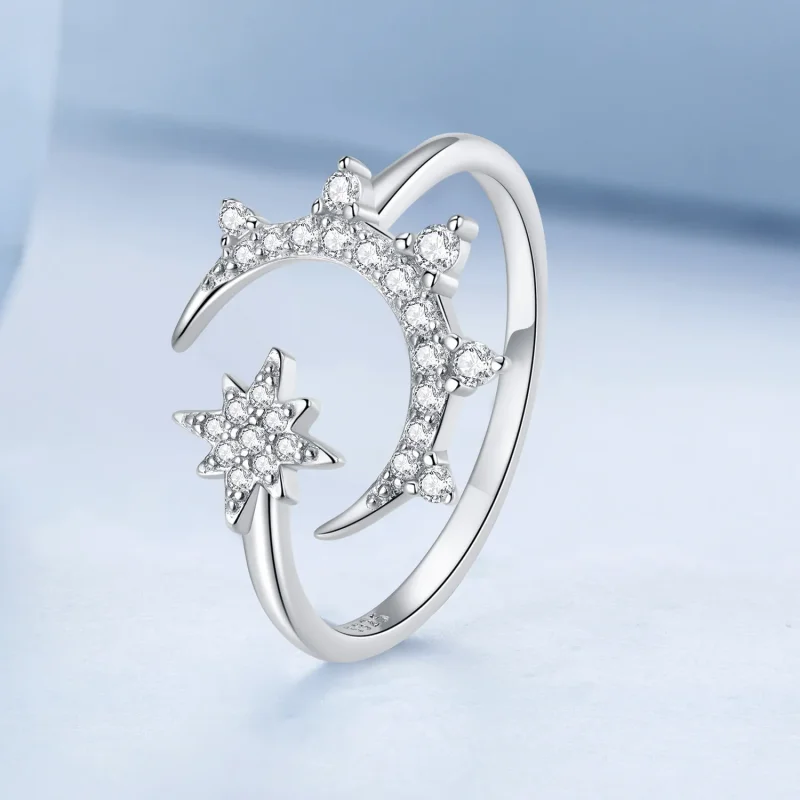 (bilde for) Pandora Style Moon and Stars Open Ring - BSR300 - Vis 2