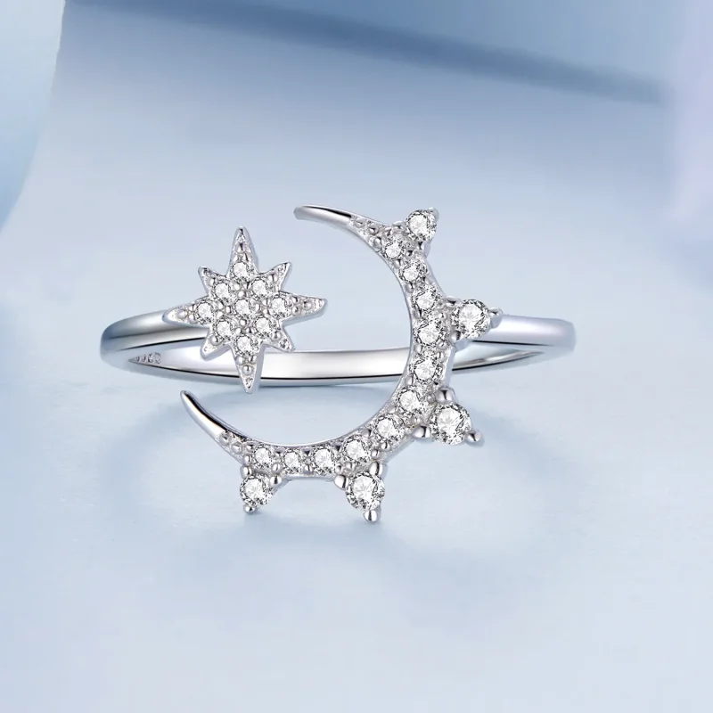 (bilde for) Pandora Style Moon and Stars Open Ring - BSR300 - Vis 3