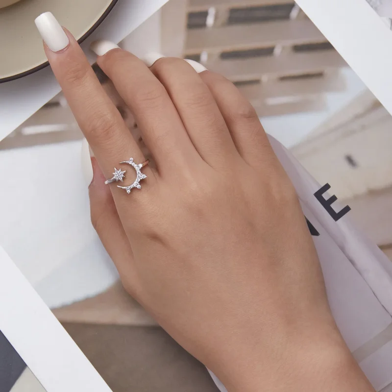 (bilde for) Pandora Style Moon and Stars Open Ring - BSR300 - Vis 5