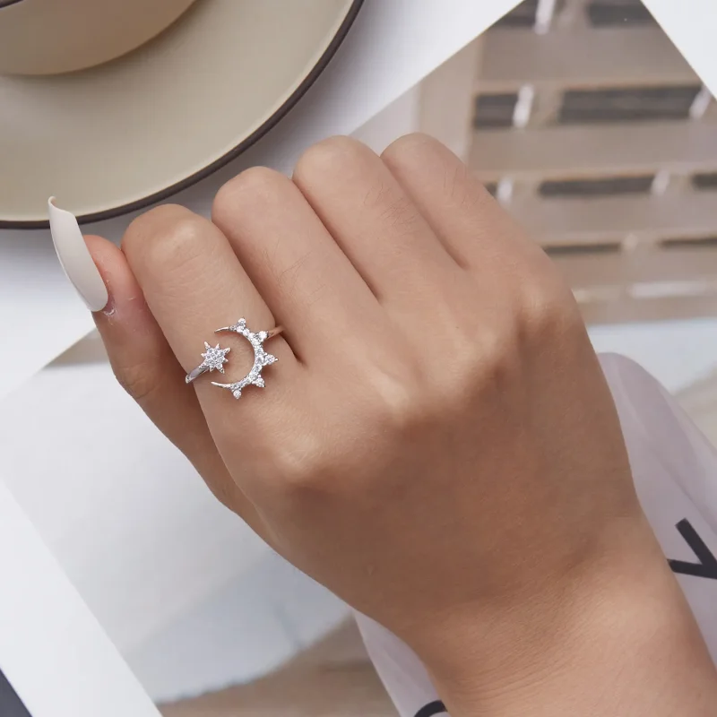 (bilde for) Pandora Style Moon and Stars Open Ring - BSR300 - Vis 6