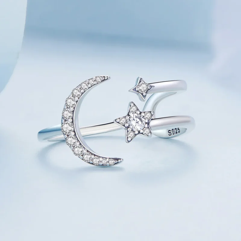 (bilde for) Pandora Style Moon and Stars Open Ring - BSR305 - Vis 3