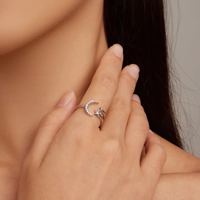 (bilde for) Pandora Style Moon and Stars Open Ring - BSR305 - Vis 4
