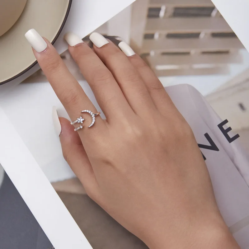 (bilde for) Pandora Style Moon and Stars Open Ring - BSR305 - Vis 5