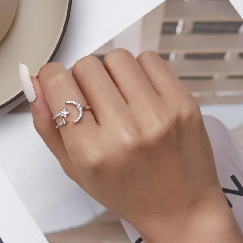 (bilde for) Pandora Style Moon and Stars Open Ring - BSR305 - Vis 6